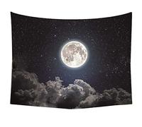SROOD Moon Stars Wall Tapestry Outer Space Galaxy Universe Starry Night Sky and White Cloud Dark Blue Psychedelic Art Decor Wall Hanging for Dorm Living Room Bedroom (150X170cm)