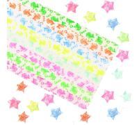 Srotmirw 210 Pcs Glow-in-the-Dark Floral Star Paper Strips Neon Rose Print Folding Strips for DIY Lucky Star Crafts Home Decor Handmade Ornament Making