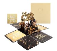 Srotmirw 3D Pop Up Birthday Card with Envelope Gold & Black Happy Birthday Greeting Card for Men and Women for Birthday Celebration and Gift