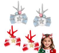 Srotmirw 4 Pcs Cute Christmas Hair Bows with Deer Ear, Red and Blue Reindeer Hair Clips for Christmas Accessories for Women Girls in the Festival Party