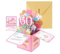 Srotmirw 60th Birthday 3D Pop Up Box Greeting Card Pink Sequined Milestone Party Blessing Note With Envelope Adult Celebration Family Friend Gift Supplies