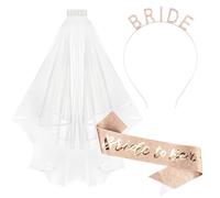 Srotmirw Bride to Be Sash with Veils Bridal, Rose Gold Bride Headband for Bridal Shower Hen Party Accessories Wedding Accessories Bridal Shower Decorations