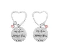 Srotmirw Dog Mum Heart Keyring, 2 Pcs Stainless Steel Engraved Keychain with Pink Crystal Paw Print Pendant for Dog Lovers Women Pet Mom Gift on Mother's Day Birthday Christmas Daily Life