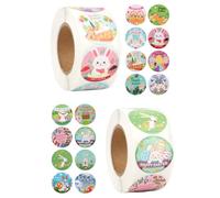 Srotmirw Easter Stickers Roll, 1000 Pcs 2.5cm Round Happy Easter Bunny Egg Stickers for Easter Decoration, Self-Adhesive Easter Themed Craft Stickers for Gift Wrapping & Party Embellishment