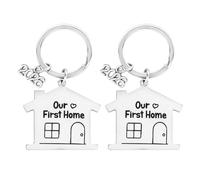 Srotmirw Our First Home Keychain Set, 2Pcs Stainless Steel House Shaped Keyring for New Homeowners, Housewarming Gift for Couples, New House Keepsake Key Chain