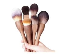 SROUPSUTKK Vintage Wood Handle Makeup Brush Super Soft Walnut Loose Powder Blush Foundation Contour Makeup Tools(6pc set)