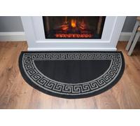 SrS Rugs Fireside Rug for Living Room Half Moon Hearthplace Mat Soft Pile (Greek Key Black)