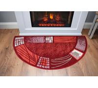 SrS Rugs Fireside Rug for Living Room Half Moon Hearthplace Mat Soft Pile (Red Border)