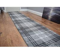 SrS Rugs® Glendale Collection Tartan Long Carpet Runner Rug for Hall and Stairs, 67cm wide, Made to any length (Grey & Black, Length: 7' (213cm))