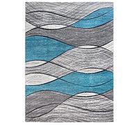 SrS Rugs® Impulse - Area Rug for Living Room, Bedroom, Hallway Runner Rug - Abstract Geometric Design - Provides Home with Comfort and Warmth (Teal Blue Waves, 120cm x 170cm)