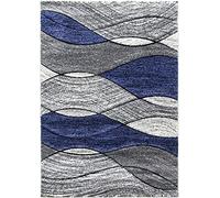 SrS Rugs® Impulse - Area Rug for Living Room, Bedroom, Hallway Runner Rug - Abstract Geometric Design - Provides Home with Comfort and Warmth (Navy Blue Waves, 67cm x 120cm)