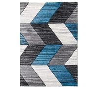 SrS Rugs® Impulse - Area Rug for Living Room, Bedroom, Hallway Runner Rug - Abstract Geometric Design - Provides Home with Comfort and Warmth (Teal Blue Chevron, 80cm x 150cm)
