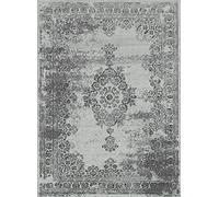 SrS Rugs® Luna Collection, Living Room Rug and Hallway Runner, with Soft Smooth 8mm Pile. Traditional Floral Design. 6 Colours, 6 Sizes (Vintage Silver, 200cm x 290cm)
