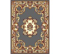 SrS Rugs® Luna Collection, Living Room Rug and Hallway Runner, with Soft Smooth 8mm Pile. Traditional Floral Design. 6 Colours, 6 Sizes (Grey, 60cm x 110cm)
