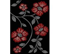 SrS Rugs® Luna Collection, Living Room Rugs, Hallway Runner, with Soft Smooth 8mm Pile. Floral Designs. 12 Colours, 9 Sizes (Black & Red, 60cm x 225cm)