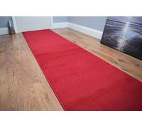 SrS Rugs® Luna Collection, Modern Long Carpet Runner Rug for Entrance Hall and Stairs. Smooth Soft 8mm Depth Pile. 70cm Wide (Plain Red, Length: 13' (396cm))