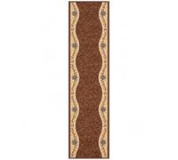 SrS Rugs® Luna Collection, Modern Long Carpet Runner Rug for Entrance Hall and Stairs. Smooth Soft 8mm Depth Pile. 70cm Wide. Any length (Brown Floral Borders, Length: 7' (213cm))
