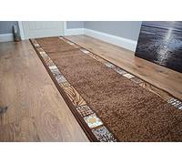 SrS Rugs® Luna Collection, Modern Long Carpet Runner Rug for Entrance Hall and Stairs. Smooth Soft 8mm Depth Pile. 70cm Wide. Any length (Brown Borders, Length: 17' (518cm))