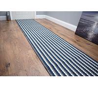 SrS Rugs® Non Slip Rubber Backed Washable Carpet Runner Mat, for Kitchen, Hallway, Stairs, Bedroom. 66cm (2ft2) Wide (Grey | Blue, 2ft2 x 3ft (66 x 91cm))