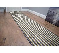 SrS Rugs® Non Slip Rubber Backed Washable Carpet Runner Mat, for Kitchen, Hallway, Stairs, Bedroom. 66cm (2ft2) Wide (Grey | Gold, 2ft2 x 3ft (66 x 91cm))