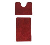 SrS Rugs® Toilet Mat Sets 2 Piece - Machine Washable Non Slip Rubber Backed U Shaped and Rectangle Extra Thick Soft Shaggy Fluffy Absorbent Bathroom Rugs (Red Pedestal Set)