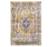 SrS Rugs Vintage Rugs for Living Room, Bedroom, Dining Room, Kitchen Room - Boho Distressed Traditional Faded Ikat Style Multicoloured Design Smooth Soft Low Pile (Gold, 80 x 150 cm)