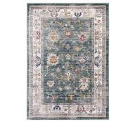 SrS Rugs Vintage Rugs for Living Room, Bedroom, Dining Room, Kitchen Room - Boho Distressed Traditional Faded Ikat Style Multicoloured Design Smooth Soft Low Pile (Vesta Green, 160 x 230 cm)