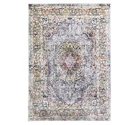 SrS Rugs Vintage Rugs for Living Room, Bedroom, Dining Room, Kitchen Room - Boho Distressed Traditional Faded Ikat Style Multicoloured Design Smooth Soft Low Pile (Grey, 80 x 150 cm)