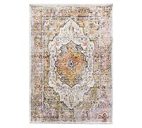 SrS Rugs Vintage Rugs for Living Room, Bedroom, Dining Room, Kitchen Room - Boho Distressed Traditional Faded Ikat Style Multicoloured Design Smooth Soft Low Pile (Cream, 240 x 330 cm)