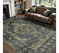 SRTJURFG Area Rug 160 x 200 cm Machine Washable Rug Non Slip Non Shedding Easy-Cleaning Bedroom Living Room Accent Rugs, Modern Cozy Rug Retro ethnic style green blue