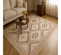 SRTJURFG Area Rug 80 x 120 cm Soft Non Slip Resistant Living Room Washable Rugs for Bedroom Accent Cozy & Decor Traditional Geometric Beige Brown White