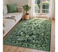 SRTJURFG Area Rug 90 x 200 cm Indoor Non Slip Mat Washable Accent Rug for Bedroom Living Room Bathroom Home Office Rugs, Soft & Practical modern retro floral green
