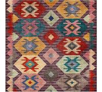 SRTJURFG Square Non-slip Washable Area Rugs Floor Mats Geometric patchwork: brown, emerald green, orange, yellow, red Decorative Rug Carpet Floor Mat Yoga Mat for Room Home Decor, 90 x 90 cm