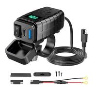 SRTMIRJJ Motorcycle USB Charger for SYM Mio 115, Quick Charging 18W QC3.0 and 30W PD, with Voltmeter Display and Switch, Waterproof Phone Charger,Green