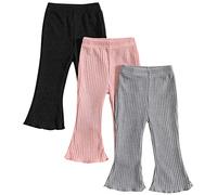SRTUMEY 3PC Toddler Pants Girls Ribbed Flared Pants Flare Bell Bottom Yoga Pants Ribbed Soild Summer Beach Clothes Girls Girl Legging Pack 5-6 Years Flare-3packs