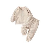 SRTUMEY Autumn Winter Warm Outfits Newborn Infant Baby Girl Boy Cute Long Sleeve Solid Knitted Sweater Pullover Tops Pants Set New Born Set for Boys 0-3 Months,1#Beige Clearance