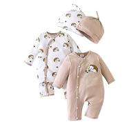 SRTUMEY Baby Rompers 3-12 Months Boys Autumn Winter 2 Infant Boys Girls Long Sleeve Button Hedgehog Print Romper Set with Hat Home Wear Jumpsuit Baby Boys Rompers Autumn White