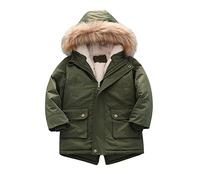 SRTUMEY Big Kids Boy's Warm Coat Quilted Pu-ffer Lined Jacket Boy Thick Winter Coats Plush Hooded Winter Water-Proof Par-ka Outerwear for 3-7 Years Children Boys Girls Green