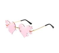SRTUMEY Big Protion Melting Heart Flame sunglasses Women/men Trendy Rimless Novelty Flame Glasses Heart On Fire Shaped Party Cute Prom Glasses Novelty Heart Fire Flame Eyewear B_Pink