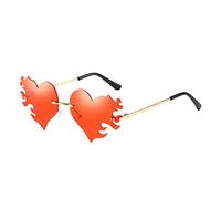 SRTUMEY Big Protion Melting Heart Flame sunglasses Women/men Trendy Rimless Novelty Flame Glasses Heart On Fire Shaped Party Cute Prom Glasses Novelty Heart Fire Flame Eyewear B_Red