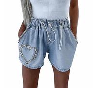 SRTUMEY Big Protion Women Summer Fashion Shorts Diamante Denim Shorts High Waisted Stud Denim Shorts Jeans Fashion Girl Denim Shorts 2-Light Blue L