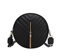 SRTUMEY Black Women Cross body Bag Fashion Trend Round Bag Retro Tassel Purse Shoulder Bag Womens Satchel Tote Bag