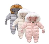 SRTUMEY Boy and Girl One-Piece Suit with Hood 6-9 Months Baby Girls Boys Sweater Coat Winter Thick Warm Hooded Coats Jacket Jumpsuit Snowsuit Playsuit Romper Snow Wear Girl Bib Snow Pants Grey