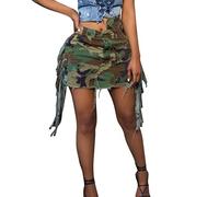 SRTUMEY Camouflage Women Fashion Camo Cargo Skirt Sexy High Split Button Ripped Hem Camouflage Mini Skirts with Pockets Elastic Waist Short Skirts for Women L