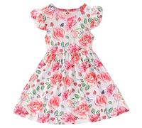 SRTUMEY Clearance Girl Pleated Dress Toddler Girls Fly Sleeve Floral Prints Princess Dress Dance Party Dresses Clothes A_Pink 4-5 Years