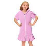 SRTUMEY Clearance Kids Zip Up Terrys Hooded Coverups Swim Beach Cover Up Cotton Summer Short Sleeve Bathing Suit Bathrobe with Pockets Beach Dress Girls Ballet Dress Birthday