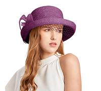 SRTUMEY Clearance Womens Cloche,Women Vintage Flowers Bucket Cloche Bowler Hat Church Wedding Dress Fascinator Hat 1_Purple