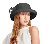 SRTUMEY Clearance Womens Cloche,Women Vintage Flowers Bucket Cloche Bowler Hat Church Wedding Dress Fascinator Hat 1_Black