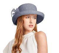 SRTUMEY Clearance Womens Cloche,Women Vintage Flowers Bucket Cloche Bowler Hat Church Wedding Dress Fascinator Hat 1_Grey