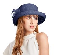 SRTUMEY Clearance Womens Cloche,Women Vintage Flowers Bucket Cloche Bowler Hat Church Wedding Dress Fascinator Hat 1_Navy
